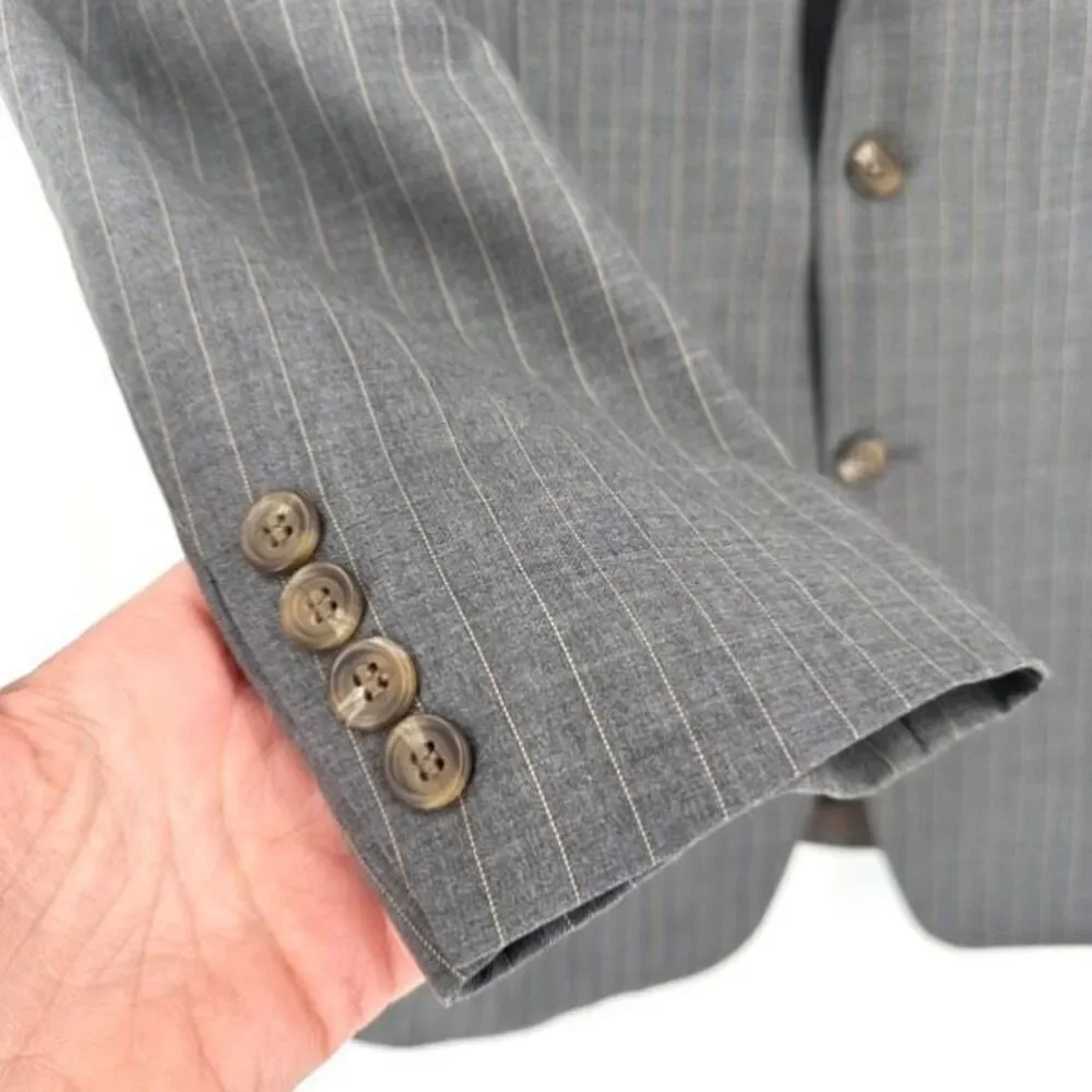 Vintage Ralph Lauren Men’s Double Breasted Blazer Wool Pinstripe‎ Gray Size 44L